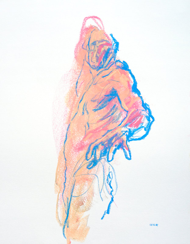 Peach and azure figure by Derek Overfield